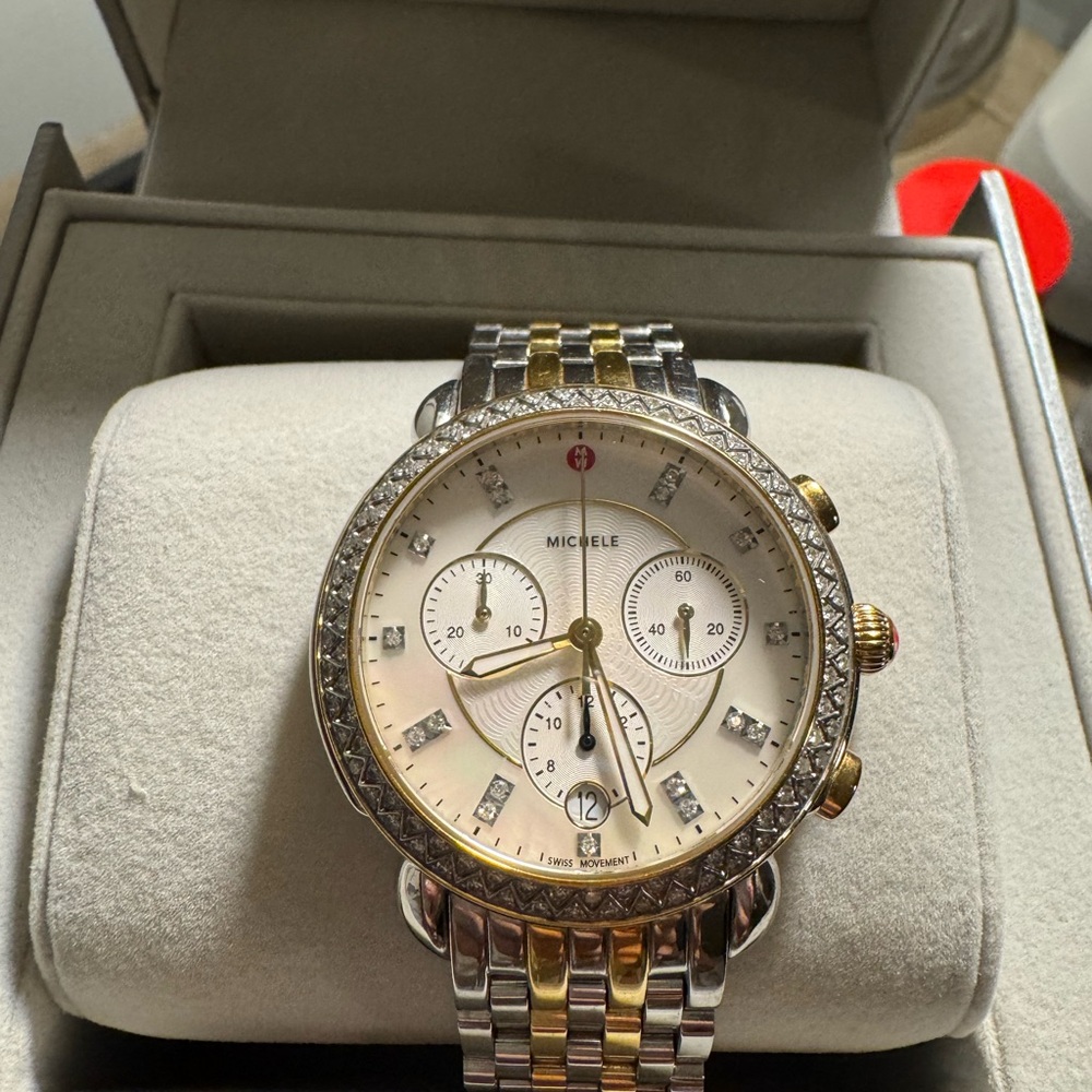 Michele Silver and Gold Women's Chronograph Watch